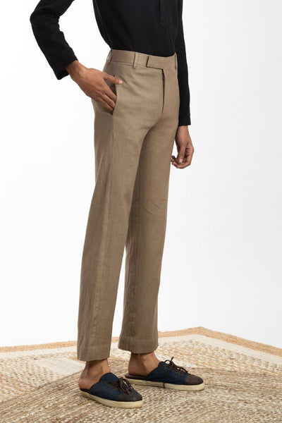 Handwoven Straight Beige Trouser Men Akaaro Men 