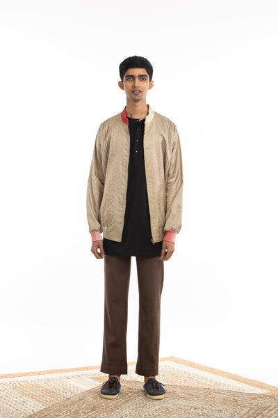 Handwoven Striped Silk Bomber Jacket Men Akaaro Men 