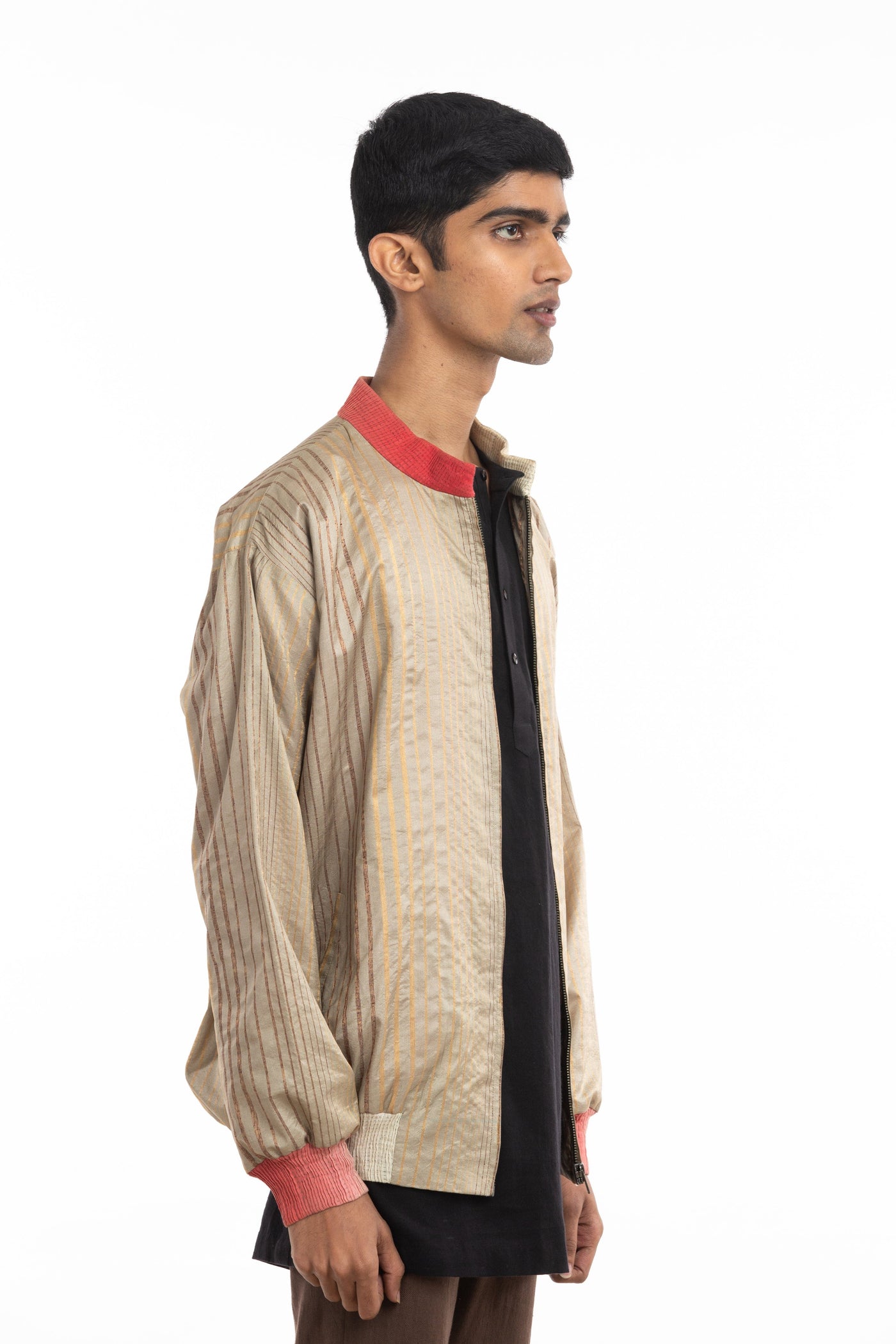 Handwoven Striped Silk Bomber Jacket Men Akaaro Men 