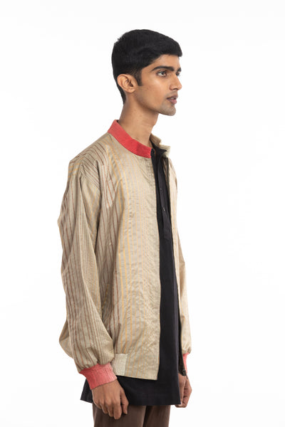 Handwoven Striped Silk Bomber Jacket Men Akaaro Men 