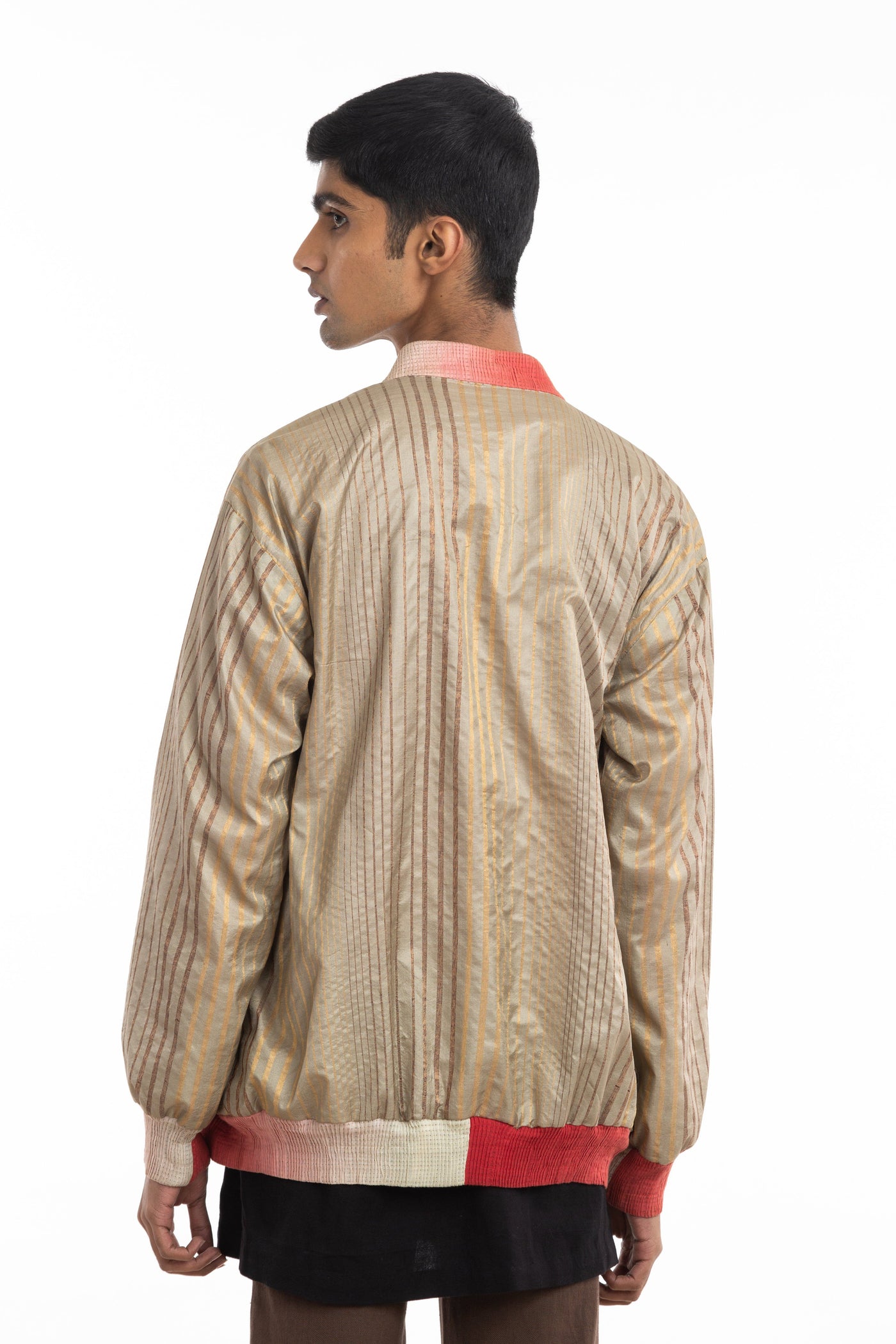 Handwoven Striped Silk Bomber Jacket Men Akaaro Men 