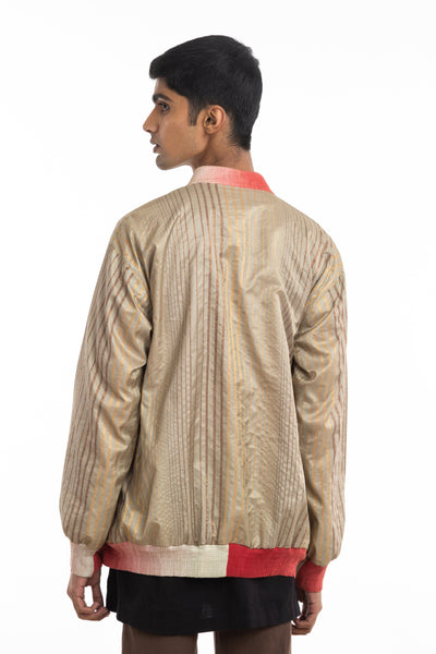 Handwoven Striped Silk Bomber Jacket Men Akaaro Men 