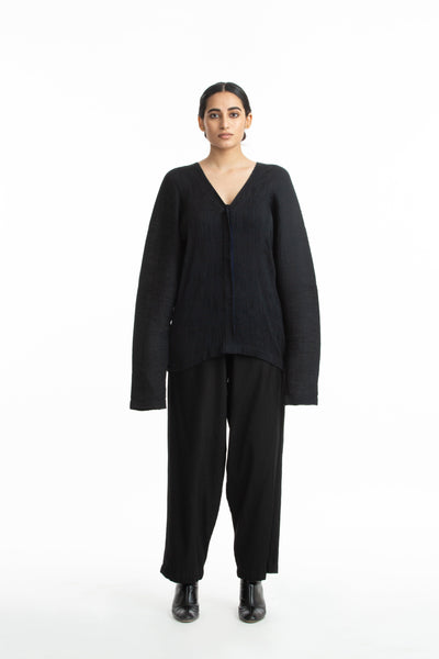 Handwoven V Neck Black Kinji Top Fashion Akaaro