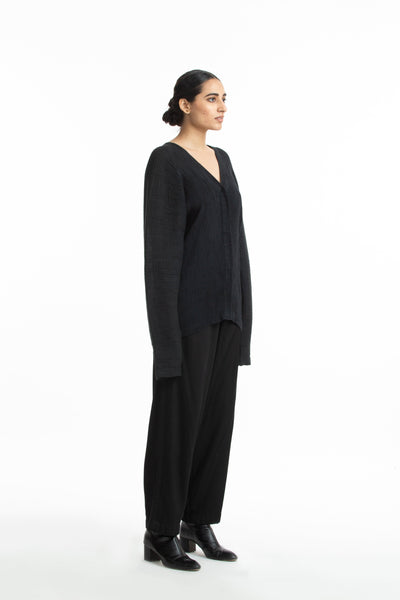 Handwoven V Neck Black Kinji Top Fashion Akaaro