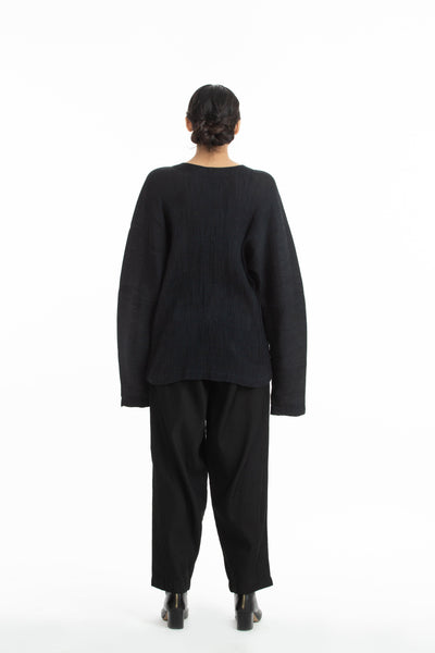 Handwoven V Neck Black Kinji Top Fashion Akaaro