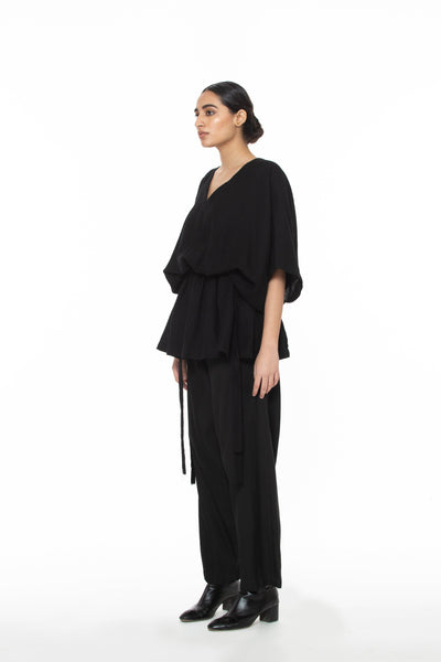 Handwoven V Neck Side Tie Marino Wool Top Fashion Akaaro