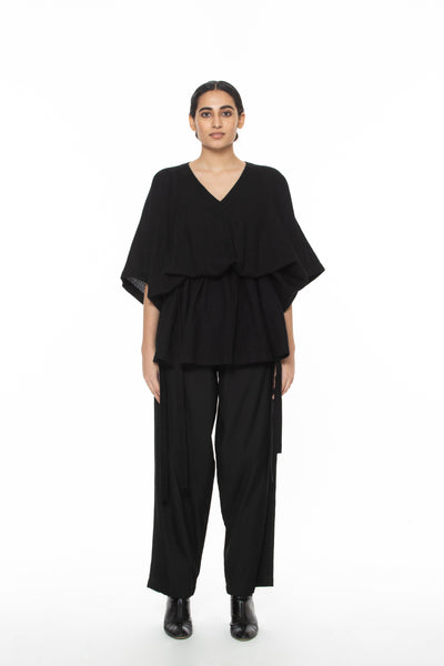 Handwoven V Neck Side Tie Marino Wool Top Fashion Akaaro