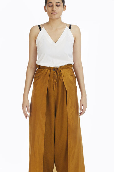 Handwoven Yellow Crinkle Wrap Around Trousers Fashion Akaaro