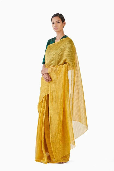 Handwoven Yellow Gold Striped Silk Zari Saree Fashion Akaaro