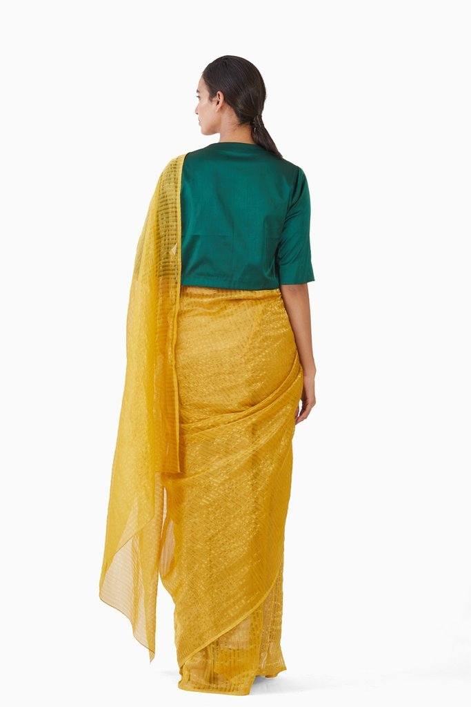 Handwoven Yellow Gold Striped Silk Zari Saree Fashion Akaaro 