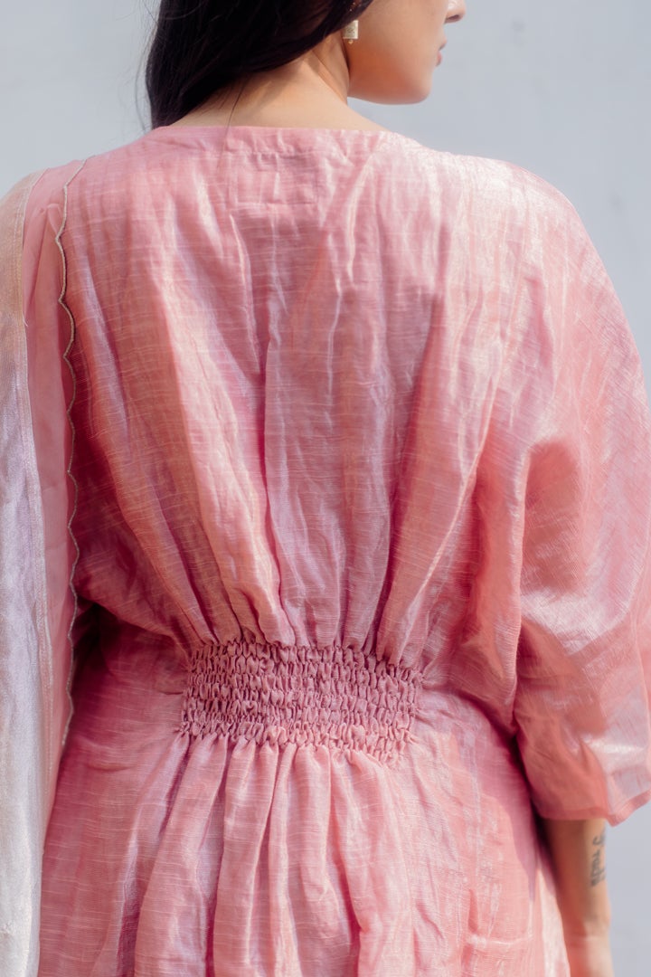 Handwoven Zari Comfort Fit Kaftan Set- LIGHT ROSE Fashion Juanita 