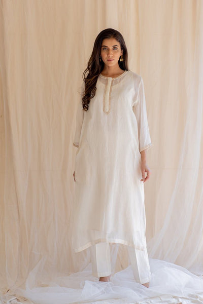 Ivory White Gul Seedh Kurta Fashion Nirjara