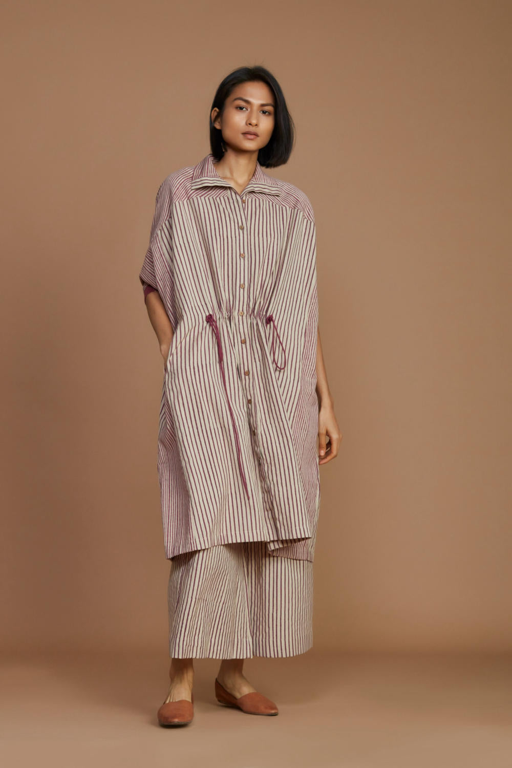 Ivory With Mauve Striped Kaftan Co-Ord Set Fashion Mati