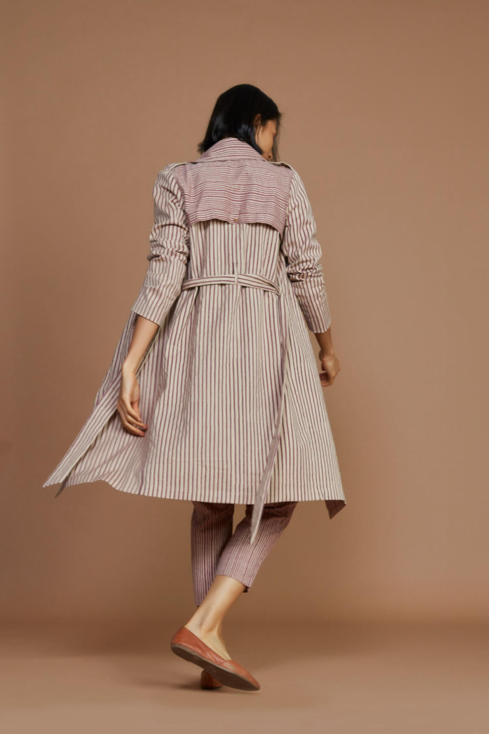 Ivory with Mauve Striped Trench & Corset Co-Ord Set Fashion Mati