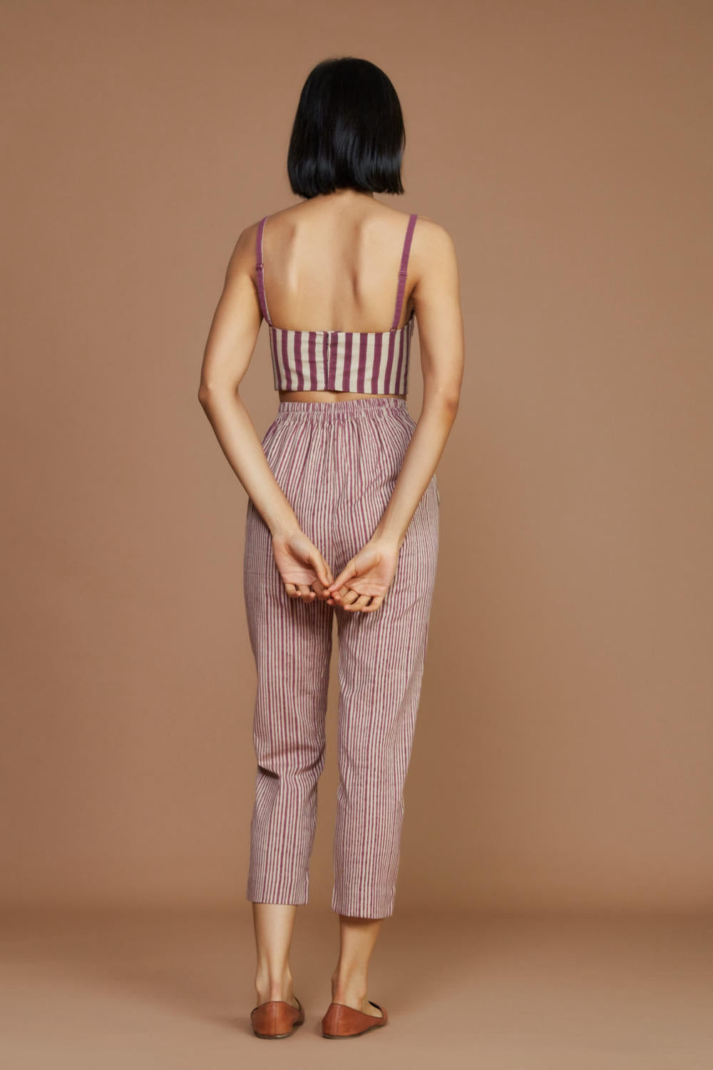 Ivory with Mauve Striped Trench & Corset Co-Ord Set Fashion Mati