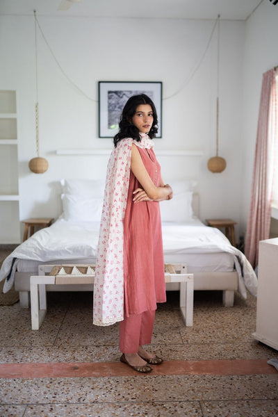 Juanita- Gather Neck Handwoven Cotton Silk Tunic with Hand Block Print Fashion Juanita 