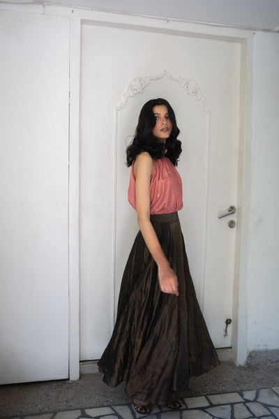 Juanita- Handwoven Banarsi Zari Silk Skirt in Black & Gold Fashion Juanita 