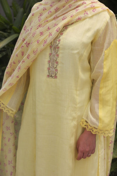 Juanita- Handwoven chanderi comfort fit kurta set in sunshine yellow Fashion Juanita 
