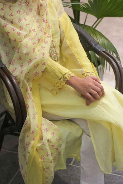 Juanita- Handwoven chanderi comfort fit kurta set in sunshine yellow Fashion Juanita 