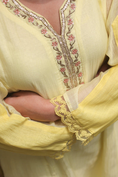 Juanita- Handwoven chanderi comfort fit kurta set in sunshine yellow Fashion Juanita 