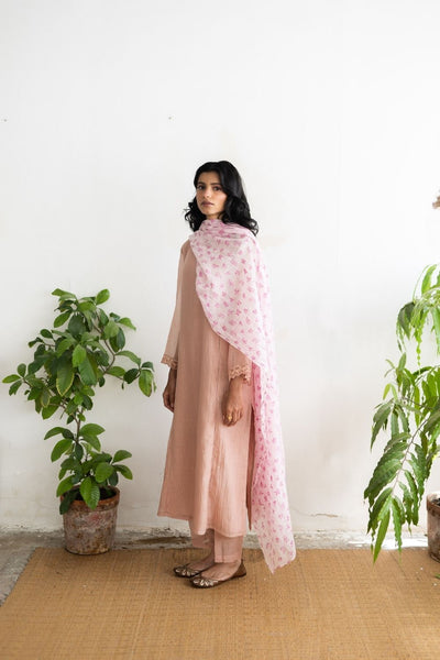 Juanita- Handwoven Chanderi Salmon Blush Pink Fashion Juanita 