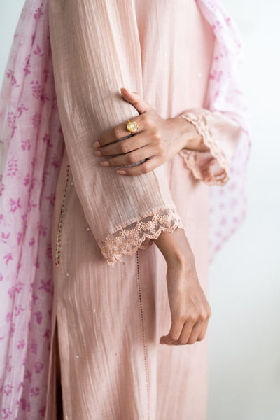 Juanita- Handwoven Chanderi Salmon Blush Pink Fashion Juanita 
