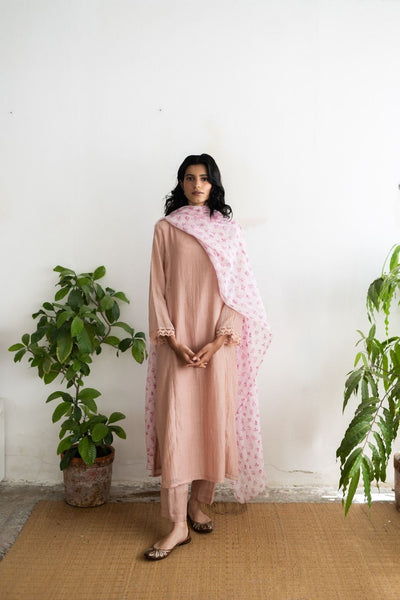 Juanita- Handwoven Chanderi Salmon Blush Pink Fashion Juanita 