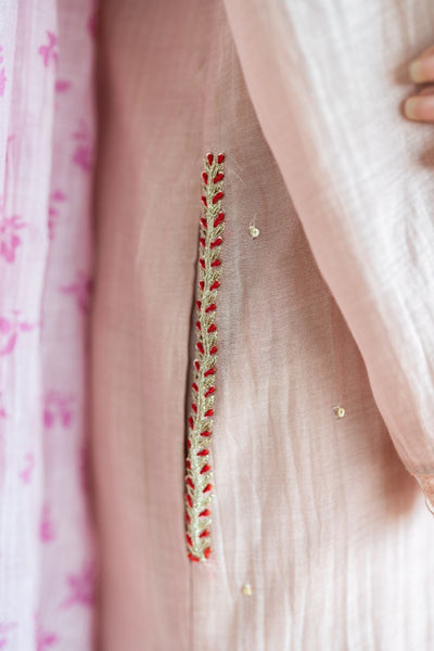 Juanita- Handwoven Chanderi Salmon Blush Pink Fashion Juanita 