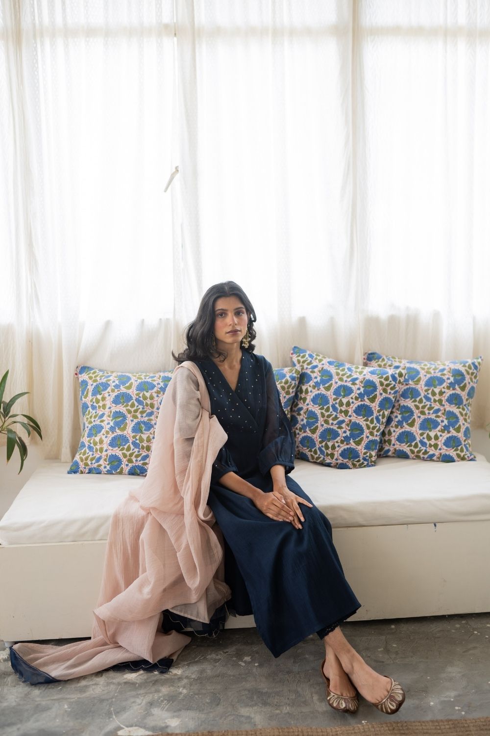 Juanita-Handwoven Chanderi Set in Midnight Blue and Blush Color Fashion Juanita 