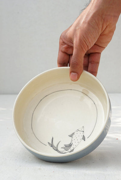 Koi Fish Pasta Bowl, Blue (Sold Individually) Home Minimal Indian 