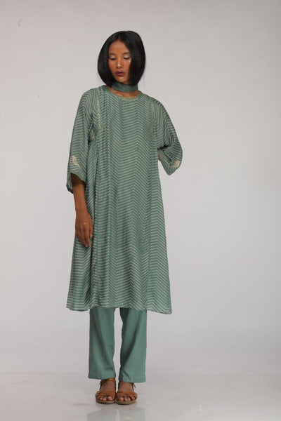 Leaf Green Badla Embroidered Kurta Fashion Myoho 