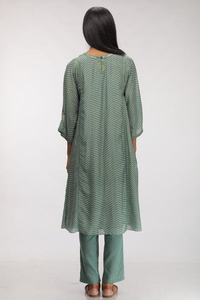 Leaf Green Badla Embroidered Kurta Fashion Myoho 