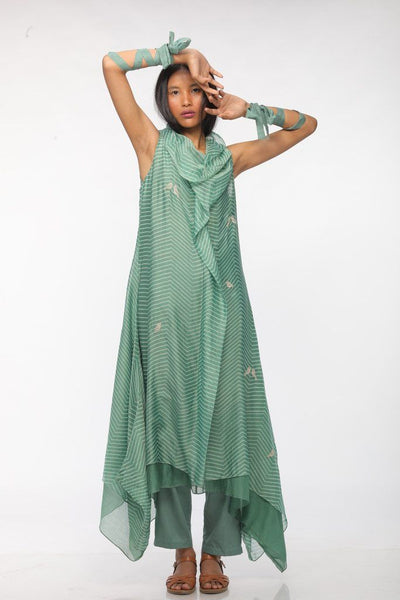 LEAF GREEN EMBROIDERED COWL KURTA Fashion Myoho 