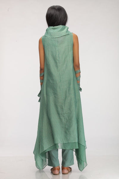 LEAF GREEN EMBROIDERED COWL KURTA Fashion Myoho 