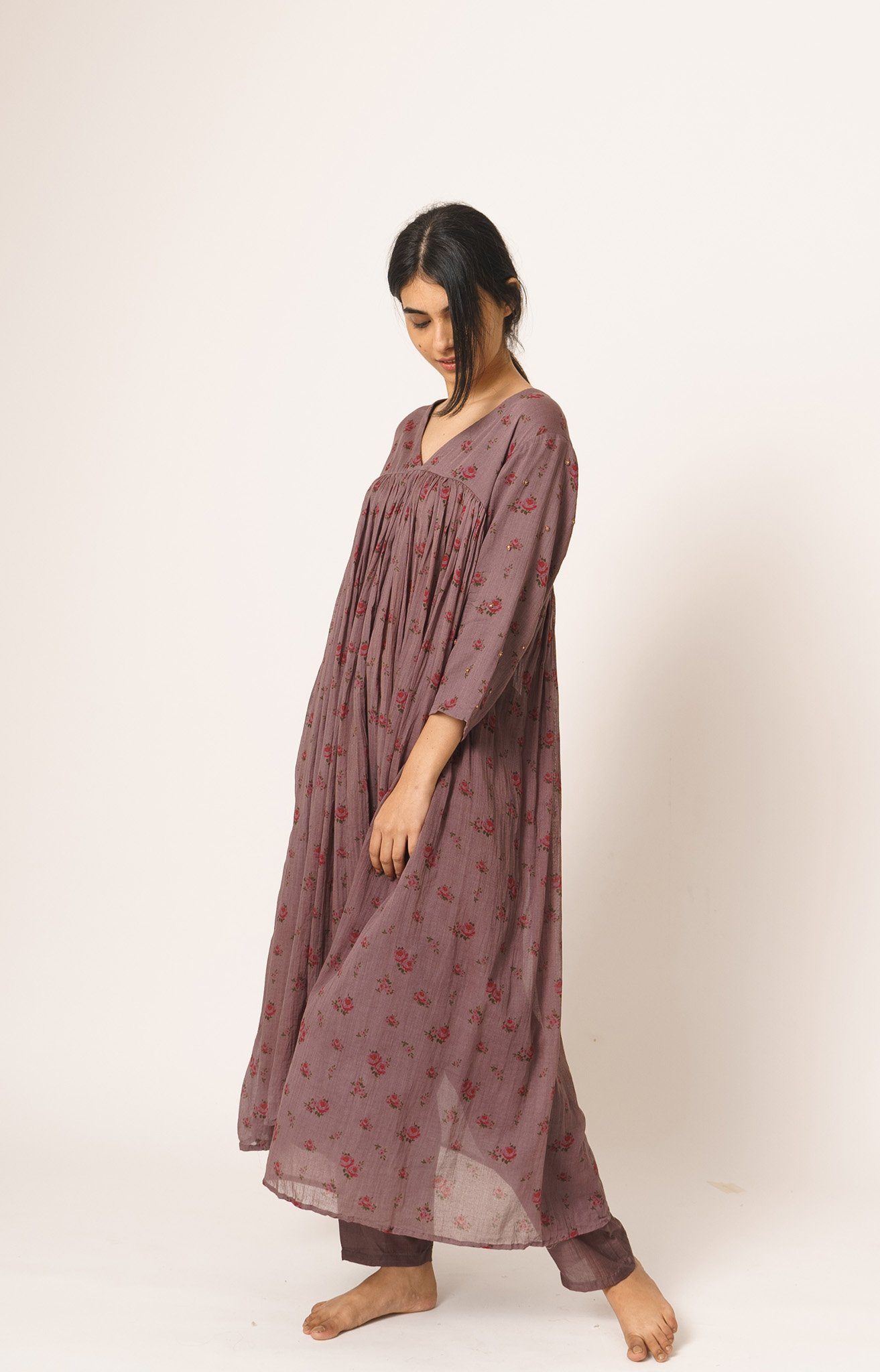Light Wine Cotton Aayat Top with Silk Pant Set Fashion DOT