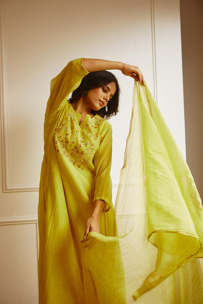 Lime Embellished comfort fit Kurta Set with Dupatta Fashion Juanita 