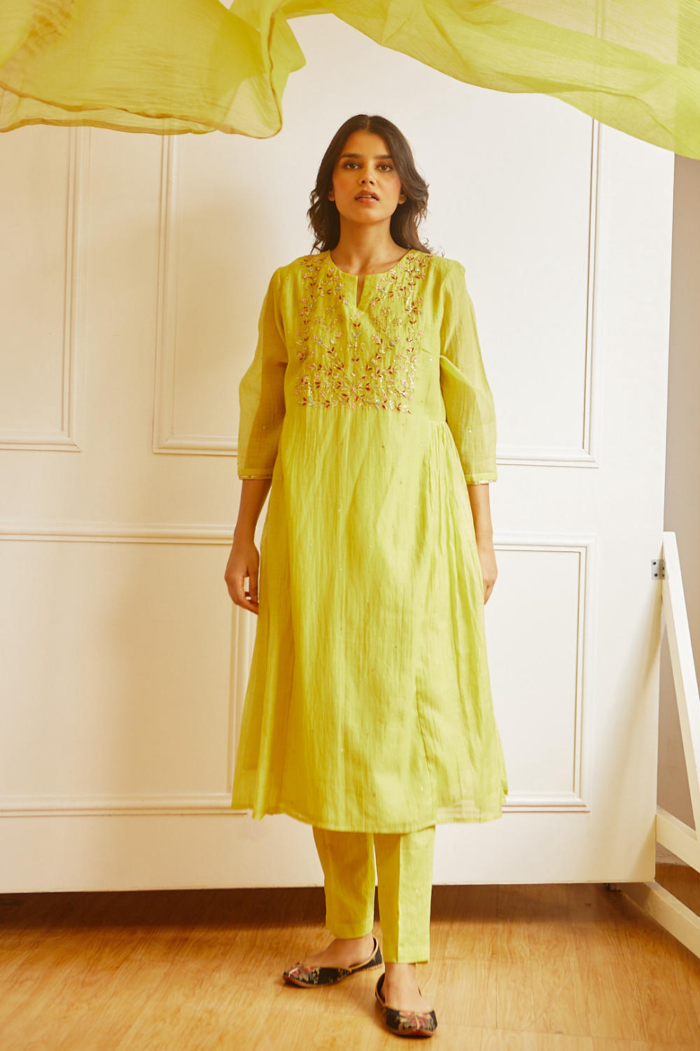 Lime Embellished comfort fit Kurta Set with Dupatta Fashion Juanita 