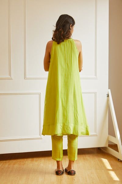 Lime Handwoven chanderi sleeveless Tunic Set with Dupatta Fashion Juanita 