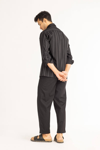 Linear Embroidered Shirt - Black Men THREE Men 