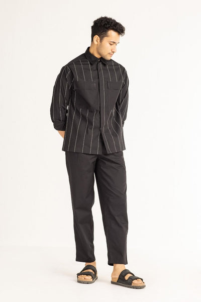 Linear Embroidered Shirt Co-ord - Black Men THREE Men 