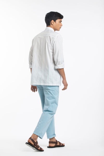 Linear Embroidered Shirt Co-ord- White Men THREE Men 