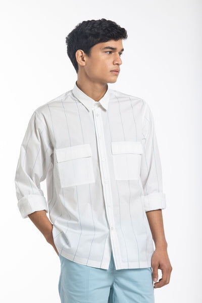 Linear Embroidered Shirt Co-ord- White Men THREE Men 