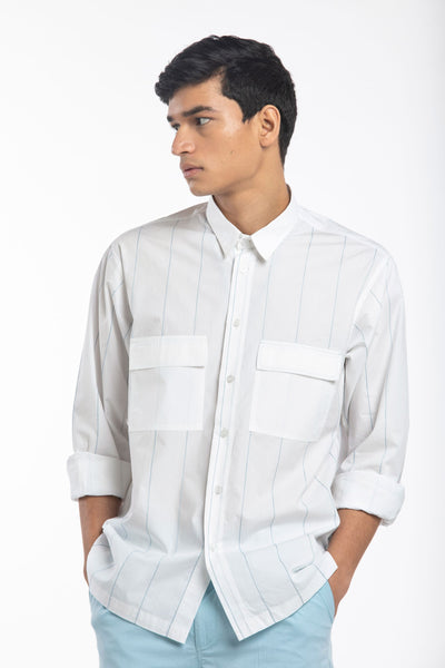 Linear Embroidered Shirt Co-ord- White Men THREE Men 