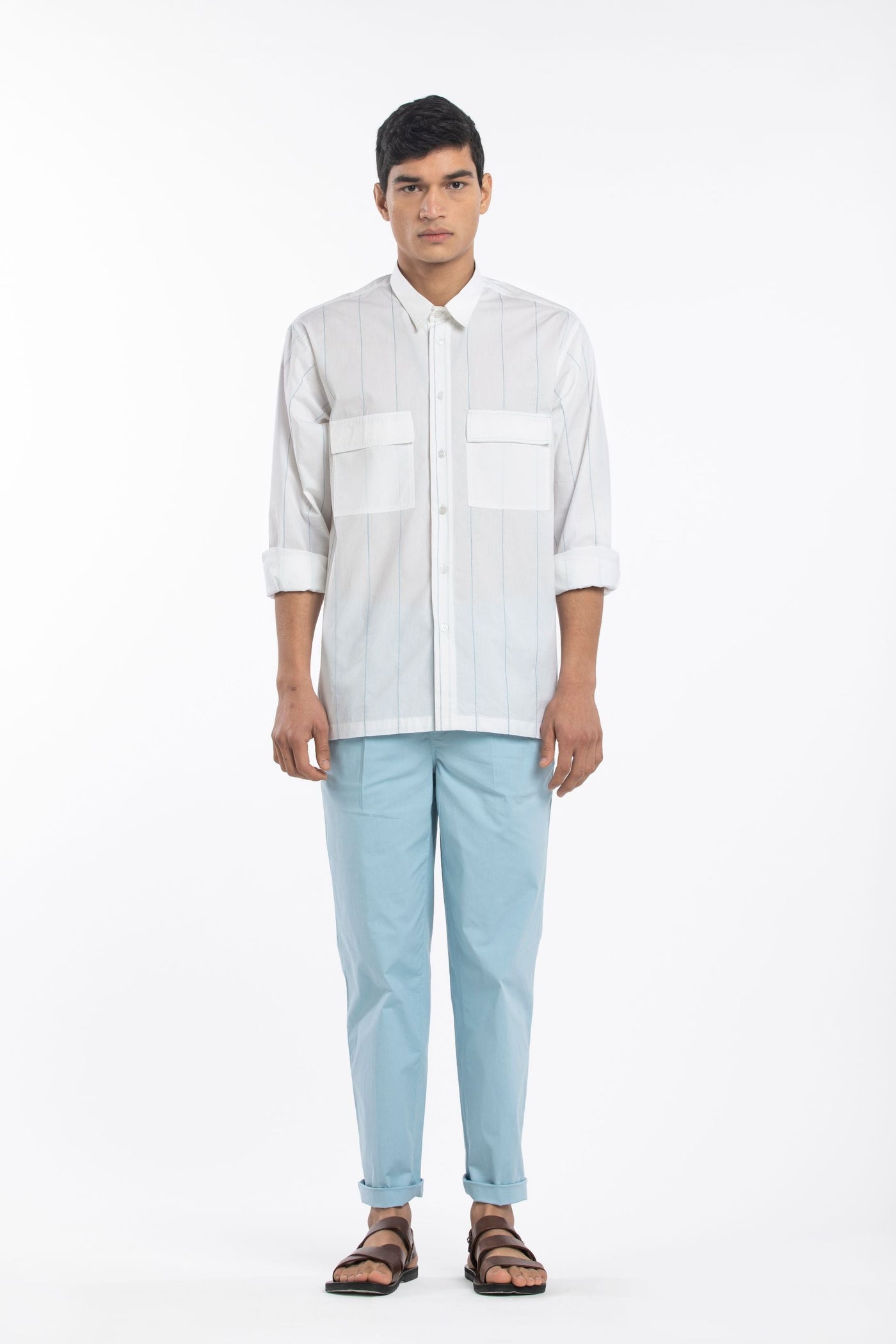 Linear Embroidered Shirt Co-ord- White Men THREE Men 