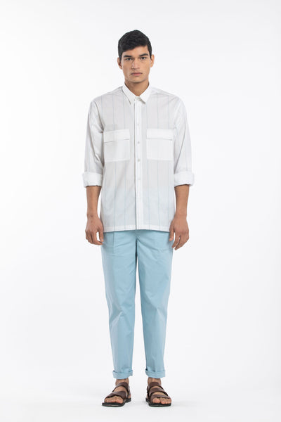 Linear Embroidered Shirt- White Men THREE Men 