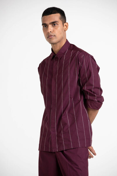 Linear Embroidered Shirt - Wine Men THREE 