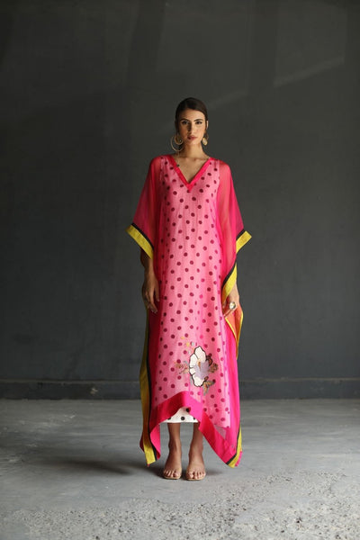 LOVE TO DOT HOT PINK FLOWER ORGANZA KAFTAN Fashion Rajiramniq