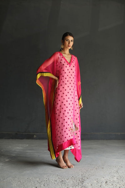 LOVE TO DOT HOT PINK FLOWER ORGANZA KAFTAN Fashion Rajiramniq