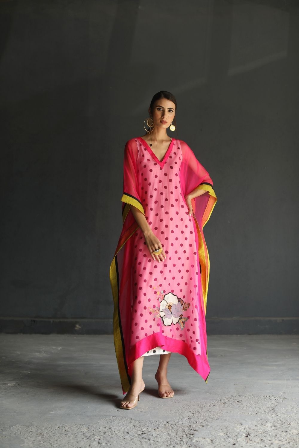 LOVE TO DOT HOT PINK FLOWER ORGANZA KAFTAN Fashion Rajiramniq