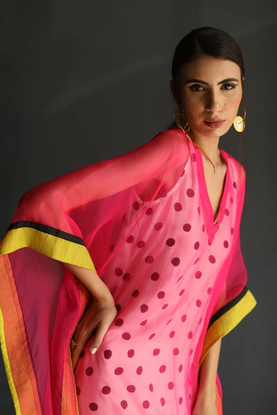 LOVE TO DOT HOT PINK FLOWER ORGANZA KAFTAN Fashion Rajiramniq